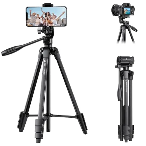 K&F CONCEPT NT510 Handystativ,152cm leichtes Stativ, Tripod für Canon Nikon Sony und andere DSLR Kameras, Stativ für Smartphone mit Handyhalterung, Aluminium Reisestativ mit Bluetooth Fernbedienung