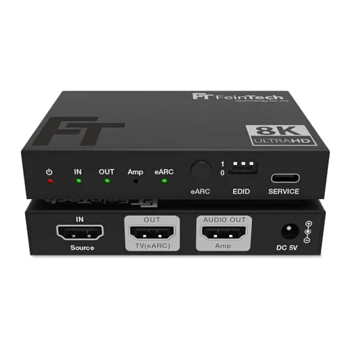 FeinTech AX211 HDMI 2.1 Audio Extractor - 8K 4K 120Hz Splitter - Digital-Analog-Wandler mit verlustfreier Audio- und Videoübertragung, ideal für Gaming und ältere AV-Receiver. Unterstützt 8K bei 60Hz und 4K bei 120Hz.