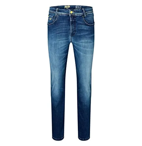 MAC Jeans Herren MacFlexx Tapered Fit H552 Navy Blue - Langlebige MacFlexx Jeans aus robustem 10 oz Stoff. Modern Fit für optimalen Tragekomfort und eine figurbetonte Silhouette. Fußweite bei W32 ca. 38 cm – ideal für jeden Anlass!