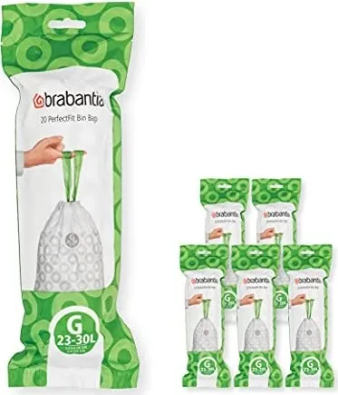 Brabantia Müllbeutel Code G - 23-30 Liter (120 Stück) - Müllsäcke für Brabantia-Mülleimer mit Code G, einfache Handhabung dank Zugband und 120 Stück in praktischen Rollen, ideal für langfristige Nutzung.