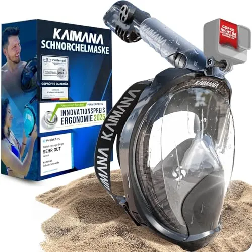 KAIMANA® Schnorchelmaske für Erwachsene S/M - CO₂ sicher und komfortabel - Taucherbrillen – Unsere geprüfte Vollgesichtsmaske mit 2-Kammersystem bietet CO₂ Sicherheit und ermöglicht leichtes Atmen durch Mund und Nase, ideal für Schnorchler.