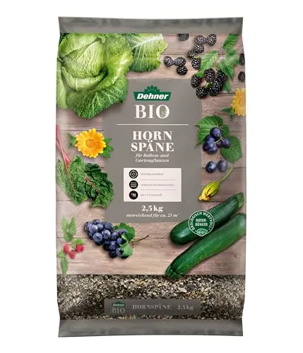 Dehner Bio Hornspäne 2.5 kg - Hochwertiger Dünger für Balkon- und Gartenpflanzen - Ökologischer Universaldünger mit natürlicher Langzeitwirkung, ideal für Balkon- und Gartenpflanzen. Fördert die Humusbildung und sorgt für eine gleichmäßige Nährstoffversorgung.