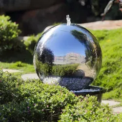 Köhko 40 cm Kugelbrunnen aus Edelstahl mit LED-Beleuchtung - Tischspringbrunnen für den Außenbereich, hochwertiger Edelstahl V2A, absoluter Blickfang mit stimmungsvollem LED-Licht und geschlossenen Wasserkreislauf.
