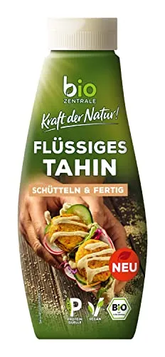 biozentrale flüssiges Tahin 310 g - Brotaufstrich, praktische Squeezeflasche für einfaches Dosieren und eine cremige Proteinquelle, ideal für Bowls und Dips.