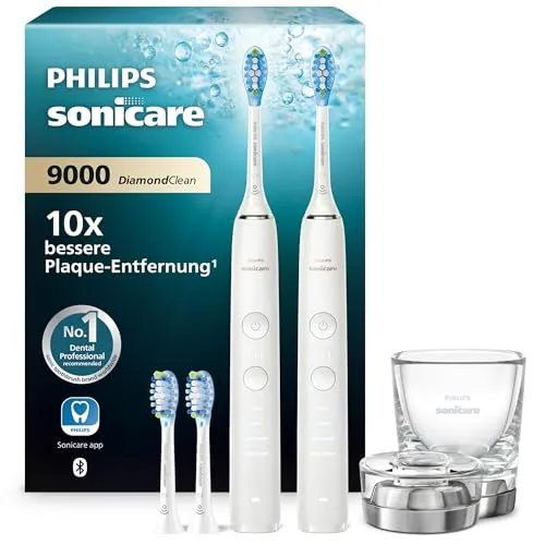 Philips DiamondClean 9000 Schallzahnbürste HX9914/62 Doppelpack - Elektrische Zahnbürsten, mit Andruckkontrolle und mehreren Reinigungsmodi für optimale Mundpflege. Ergonomisches Design und App-Verbindung für ein personalisiertes Putzerlebnis.