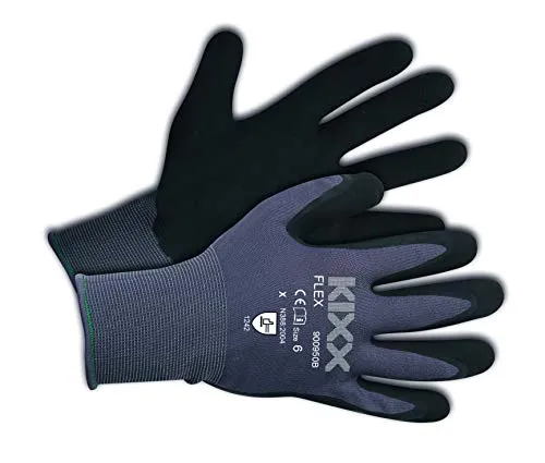 KIXX Flex Handschuh Nylon/Latex | Gartenhandschuhe | Arbeitshandschuhe | Gr. 10, Grau/ Schwarz