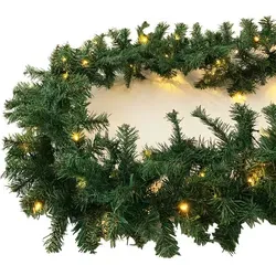 Batteriebetriebene Tannengirlande mit 35 LED-Lichtern - Weihnachtsbeleuchtung, täuschend echte Kunststoffgirlande mit 270 cm Länge und 35 warmweißen LED-Lichtern, perfekt für Innen und Außen geeignet.