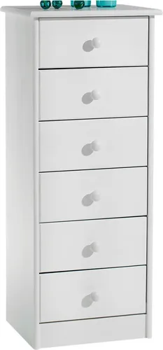 IDIMEX Kommode RONDO - Hochwertiges Highboard mit 6 Schubladen - Schubladenkommoden aus massivem Kiefernholz, lackiert in Weiß, ideal für Ordnung und Stauraum in jedem Raum.
