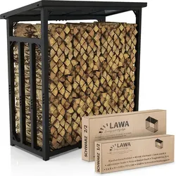 LAWA Living Kaminholzregal mit Dach - verzinkt, 188x70x188 cm - Aschesauger und Kaminholzregal in einem, aus verzinktem Stahl, wetterfest und rostbeständig, ideal für den Außenbereich, bietet Platz für ca. 2,3³ RM Brennholz.