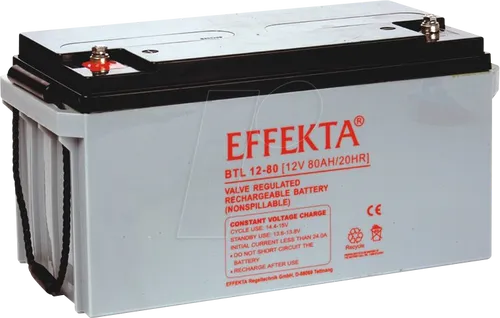 Effekta BTL 12-80 12V 80Ah Blei Akku - Batterien & Akkus – Wartungsfreier AGM-Akku mit 80Ah, ideal für USV-Anlagen und Notstromversorgung, bietet hohe Stabilität und Langlebigkeit von bis zu 10 Jahren.