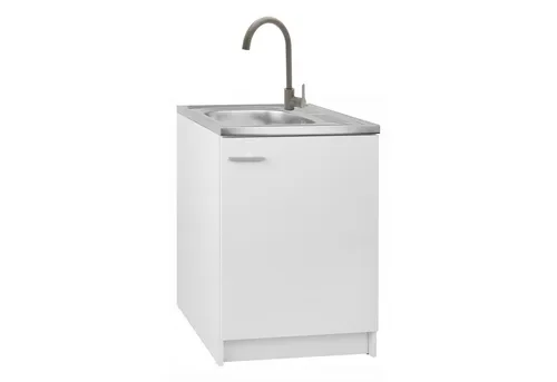 STAMAR Spülenschrank Komplettset 60cm Weiß mit Edelstahlspüle und Hocharmatur Olivgrün - Küchenkomplettset 60cm in Weiß mit robuster Edelstahlspüle und eleganter Hocharmatur in Olivgrün. Ideal für jede Küche, inklusive Siphon und Geschirrspüleranschluss. Perfekt abgestimmt für eine einfache Montage.