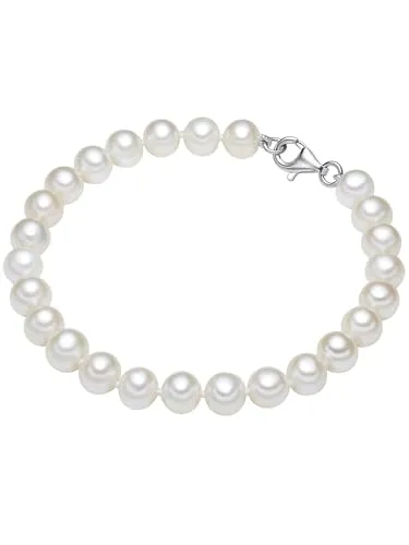 Valero Pearls Damen Perlenarmband aus Süßwasser-Zuchtperlen - Elegantes Armband mit echten 7-8 mm Süßwasser-Zuchtperlen, ideal für jeden Anlass. Hochwertige Verarbeitung mit Karabinerverschluss aus 925 Sterling Silber.
