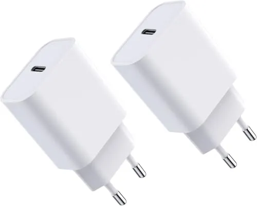 2-Pack 20W USB C Adapter, USB-C Stecker Kompatibel für iPhone 15/14/13/12 Plus Pro Max Mini, AirPods iPad, Samsung Galaxy S23/22, Netzteil Power Ladegerät Steckdose Schnellladegerät Charger, Weiß