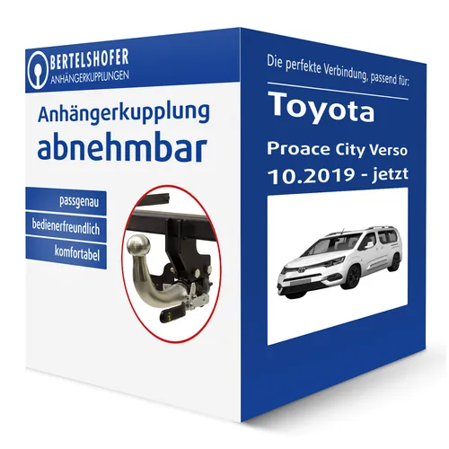 G.D.W. Abnehmbare Anhängekupplung für Toyota Proace City Verso - Anhängerkupplung von G.D.W., abnehmbar und ohne Eintragung in Fahrzeugpapiere, ideal für Toyota Proace City Verso, Anhängelast bis 2200 kg, einfache Montage.