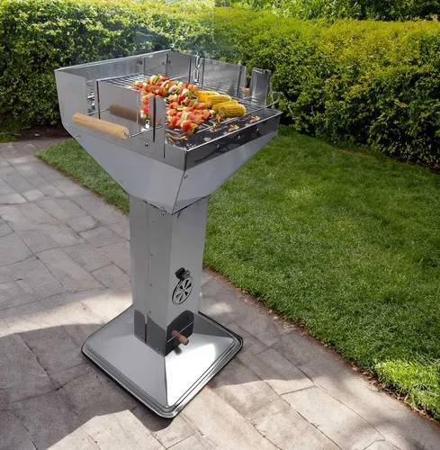 Bubble-Store Holzkohlegrill Standgrill mit höhenverstellbarem Grillrost - Edelstahl Säulengrill, 3-fach höhenverstellbar für flexibles Grillen und optimale Ergebnisse.