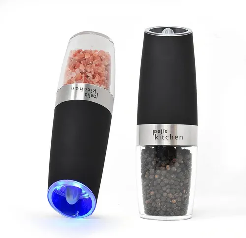 Joeji's Kitchen 2er Salz und Pfeffermühle mit LED-Licht - Automatische Gewürzmühle - Küchenhelfer mit Einhandbedienung und Schwerkraftsensoren für müheloses Mahlen. Einstellbare Keramik-Grobheit für perfekten Geschmack.
