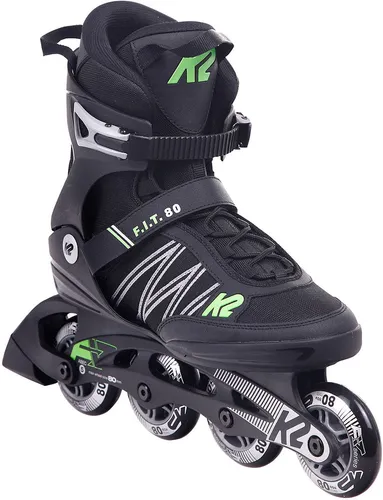 K2 F.I.T. 80 Inline Skate black/green - 45 - Inliner mit perfektem Halt dank traditioneller Schnürung und Schnalle. Das Stability Plus Cuff bietet Unterstützung, während die F.B.I. Schiene Stöße absorbiert für ein geschmeidiges Fahrgefühl.