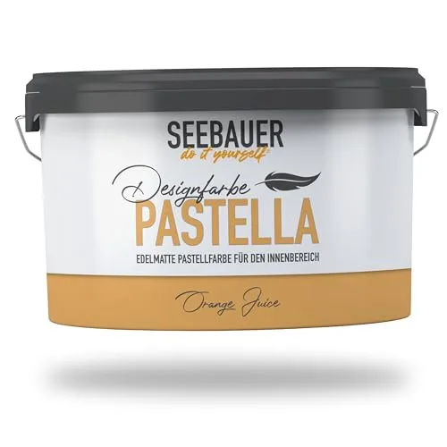 SEEBAUER diy Pastellfarbe PASTELLA Orange 2,5L - Edelmatte Wandfarbe in Orange mit sehr hoher Deckkraft, abwaschbar und tropffrei. Perfekt für ein sauberes Raumklima und einfache Anwendung in jedem Innenraum.