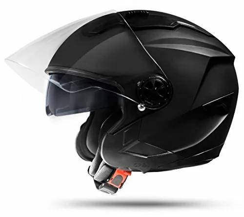 ATO Moto Jet Helm LA Street Motorradhelm mit Doppelvisier System Integrierte Visiermechanik 4 punkt Belüftung und neuster Sicherheitsnorm ECE 2205 Große: L 59-60cm