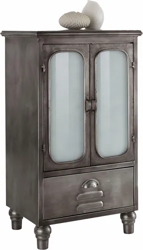 Home affaire Kommode Industrial grau - Kommode im Industrial-Stil, gefertigt aus robustem Metall mit eleganten Milchglastüren und Lüftungsschlitzen – perfekt für ein modernes Wohnambiente.