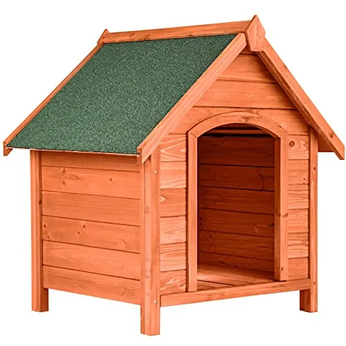 tectake® Hundehütte aus lasiertem Holz mit aufklappbarem Spitzdach - Hundehütte aus robustem, lasiertem Holz, idealer Rückzugsort für Hunde bei jedem Wetter, mit praktischer Bitumenoberfläche für zusätzlichen Wetterschutz.