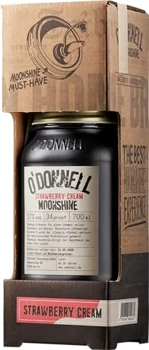 O’Donnell Moonshine Strawberry Cream Kombiset (700ml + Ausgießer) Frischer Erdbeeren Cremelikör für Sommer & Geschenke - Erdbeerlikör wie frisch aus dem Garten - Pur (17% vol) oder Cocktail Liquer