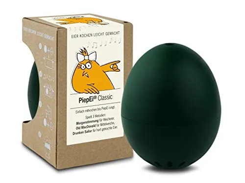 PiepEi Classic Dunkelgrün - Singende Eieruhr zum Mitkochen - Eierkocher für 3 Härtegrade - Piep Ei mit 3 Melodien - Lustiges Kochei - Musik Eggtimer - Brainstream