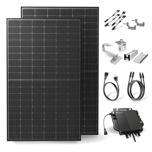 Solakon® 1000W Balkonkraftwerk - Hochleistungs-Solaranlage mit Halterung für Ziegeldach - Monokristalline Solarmodule mit bifazialer Technologie für bis zu 30% mehr Energieertrag. Überwachen Sie Ihre Erträge in Echtzeit mit der Solakon-App!