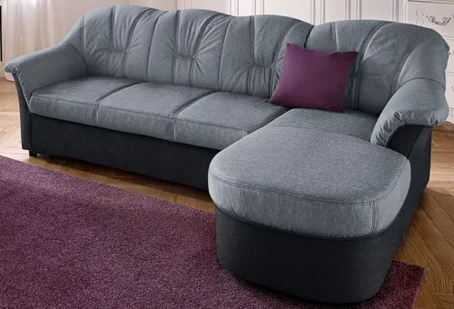 DOMO collection Ecksofa Flores Schlafsofa - Ecksofa in L-Form, wahlweise mit Bettfunktion und komfortablem Federkern, ideal für Übernachtungsgäste. Zeitloses Design mit attraktiven Ziernähten und FSC®-zertifiziertem Holzwerkstoff.