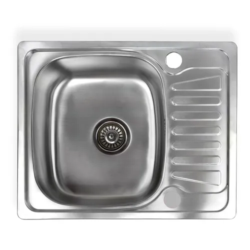 Stabilo Edelstahlspüle "Alfa 2L" - Rechteckige Edelstahlspüle mit rechtsseitiger Abtropffläche, inklusive komplettem Siphon und Befestigungsmaterial, ideal für moderne Küchen.
