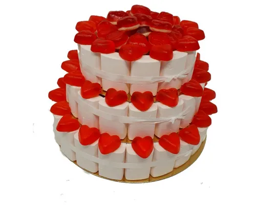Fruchtgummi Große Hochzeitstorte 2000g - Bunte Fruchtgummis in Form einer 3-stöckigen Hochzeitstorte – ideal als Geschenk für Feiern und besondere Anlässe. Süß und fruchtig, ein Genuss für Groß und Klein!