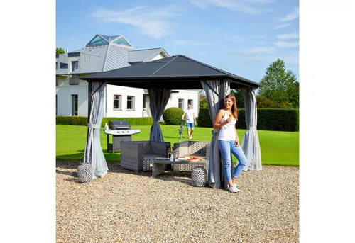 KONIFERA Pavillonseitenteil Barbados grau - Zubehör für Pavillons, 4-teiliges Seitenteil aus grauem Polyester, ideal für den Pavillon »Barbados« 300x300 cm, schützt vor Wind und neugierigen Blicken.