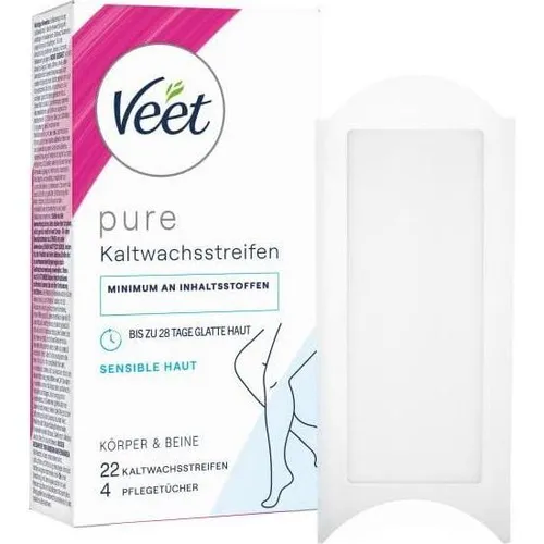 Veet Pure Kaltwachsstreifen für sensible Haut - 22 Streifen für Körper & Beine - Optimale Haarentfernung für sensible Haut: Diese Kaltwachsstreifen bieten eine einfache Anwendung ohne Erhitzen und sorgen für bis zu 28 Tage glatte Haut. Ideal für den Sommer!