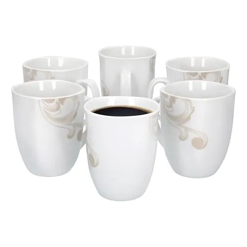 Van Well | 6er Set Kaffeebecher Festivo | 300-350 ml | Jumbo-Tasse | XL-Becher | Tee-Pott | Weihnachten | edles Porzellan-Geschirr | Blumen-Ranken | weiß