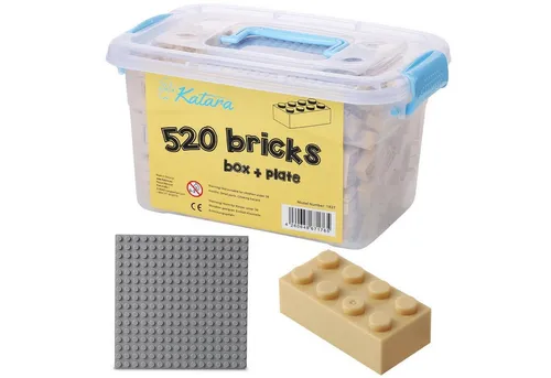 Katara Bausteine Set - 520 Teile, Beige, kompatibel mit gängigen Herstellern - Enthält 520 vielseitige Bausteine in 4x2 Noppen, inklusive praktischer Box und Grundplatte. Ideal für kreatives Spielen und tolle Bauprojekte für Kinder jeden Alters.