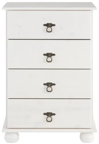 Kommode HOME AFFAIRE "Finca" – Weiß 50x80 cm aus Massivholz - Kommode im Landhaus-Stil, gefertigt aus massivem Kiefernholz mit 4 praktischen Schubladen für optimalen Stauraum. Ideal für Wohnzimmer, Schlafzimmer oder Diele.