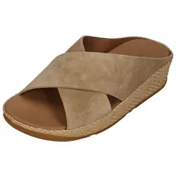 Fitflop Damen Ledersandalen A4R-923 Lulu Lux Graphic-Weave - Elegante Wildledersandalen mit überkreuzten Riemen und grafischem Muster. Ideal für lässige Outfits, mit hervorragender Passform und Komfort für den Alltag. Absatzhöhe: 3 bis 5 cm.