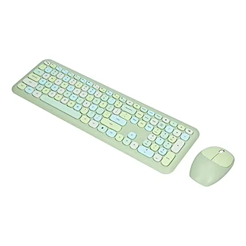 Kabellose Tastatur- und Maus-Sets,Retro-Style-Tastatur mit Runden Tastenkappen,2,4 GHz Leise Ergonomische Maus Lange Akkulaufzeit für Windows,Notebook,PC,Süße Tastatur(Grüner Mischfarbenanzug)