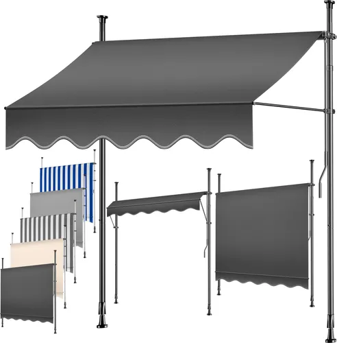 KESSER® Klemmmarkise mit Handkurbel 300cm - UV-beständige Balkonmarkise ohne Bohren, höhenverstellbar und wasserabweisend – idealer Sonnenschutz für Balkon, Terrasse und Garten.