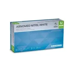 ARNOMED Nitril White Einmalhandschuhe, puderfrei, weiß 301-M , 1 Packung = 100 Stück, Größe M