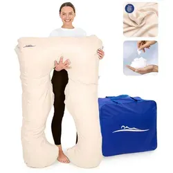 MAKOSAS KomfortKissen ORIGINAL - Premium Kuschelkissen für Seitenschläfer | 100 x 150 cm (Bambus, Beige) - Komfortables Kopfkissen zur Entlastung verschiedener Körperbereiche. Ideal für eine bequeme Liegeposition und verbesserten Schlaf. Waschbar und hypoallergen – perfekt für Allergiker. Hergestellt in Europa mit geprüfter Qualität.