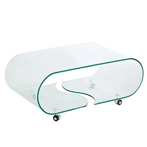 Riess-Ambiente Couchtisch FANTOME 90cm - Modernes Design auf Rollen - Couchtisch aus Sicherheitsglas, rund und transparent. Ideal für Wohnzimmer, bietet Stauraum und ist mobil dank Rollen.