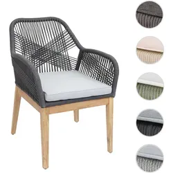 Mendler Gartenstuhl HWC-H56b - Wetterfester Outdoor Sessel mit Rope und Akazienholz - Gartenstühle mit dekorativem Seilgeflecht und wasserabweisendem Kissen für ultimativen Komfort. Ideal für entspannte Stunden im Freien.
