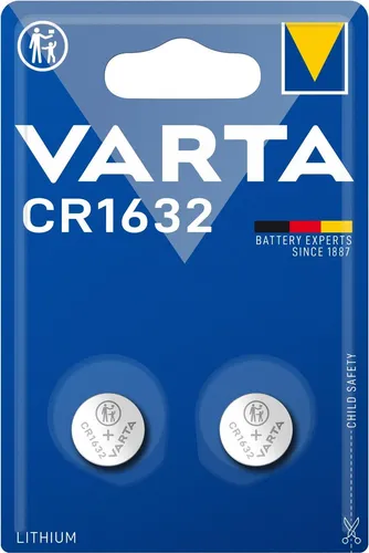 VARTA Knopfzellen CR1632 - 2 Stück Lithium Coin 3V, kindersichere Verpackung für Autoschlüssel und elektronische Geräte, bis zu 10 Jahre Lagerzeit