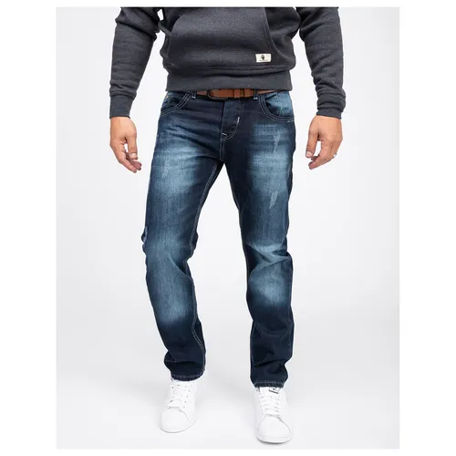 Rock Creek Herren Jeans RC-2091 Dunkelblau - Hochwertige Denim Jeans für Herren, Straight-Cut mit bequemer Passform. Erhältlich in 43 Größen, ideal für XXL-Männer. Stone Washed für einen modernen Used Look.