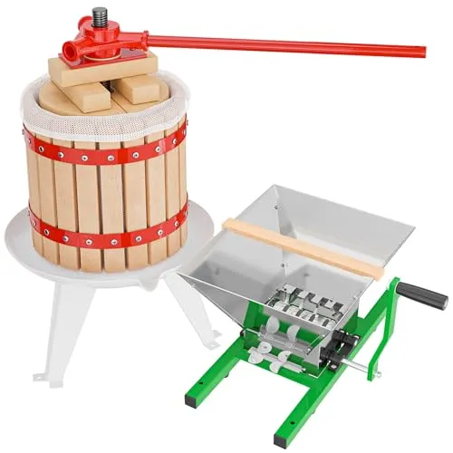 Wiltec 12L Obstpresse Set aus Buchenholz - Weinpressen für effektive Saftgewinnung: Robuste Buchenholz-Konstruktion mit 7L Trichter und Presstuch für müheloses Pressen von Obst.