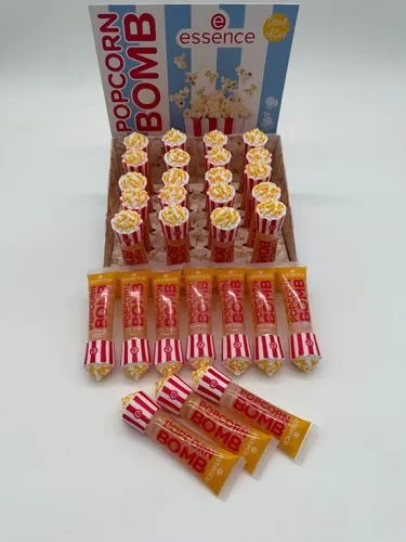 essence POPCORN BOMB Shiny Lipgloss - Limited Edition - Veganer Lipgloss mit glitzerndem Effekt für individuelle Looks. Inklusive austauschbarem Verschluss und 10 ml Inhalt für strahlende Lippen.