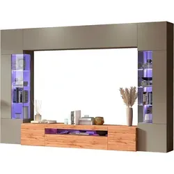 Wohnwand INOSIGN "New Egypt", braun (taube, eiche wotan), B:290cm H:191,2cm T:40cm, Spanplatte, Kastenmöbel-Sets, bestehend aus 2 Stauraumvitrinen, 1 Lowboard, 1 Hängeschrank