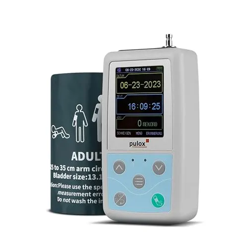 Pulox ABDM-50 Blutdruckmessgerät - 24h automatische Langzeitmessung mit PC-Software - Blutdruckmessgerät für die kontinuierliche 24-Stunden-Überwachung am Oberarm. Inkl. Zubehör und PC-Software zur Datenanalyse, ideal für den Heimgebrauch und medizinische Einrichtungen.