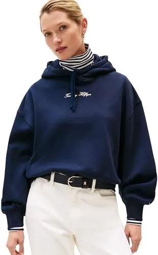Kapuzensweatshirt TOMMY HILFIGER "CLASSIC SCRIPT FLEECE HOODIE", Damen, Schwarz Night Navy - Stylisches Kapuzensweatshirt von Tommy Hilfiger für Frauen. Der weiche, dehnbare Stoff sorgt für hohen Tragekomfort und Bewegungsfreiheit. Perfekt für entspannte Tage!